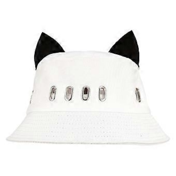 Söt bucket hat med kattöron, avslappnad basin-hatt, solhatt, tecknad