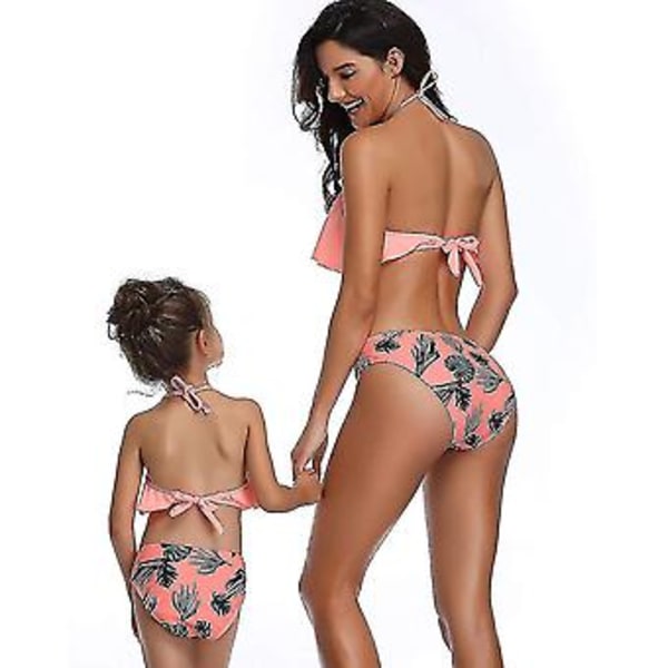 Flickbaddräkt Tvådelad Bikini Set Volang Falbala Badkläder Baddräkter-e( Orange B)
