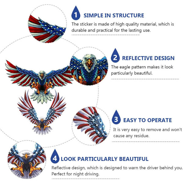 4 stk Refleks Bald Eagle Bilklistremer Flagg