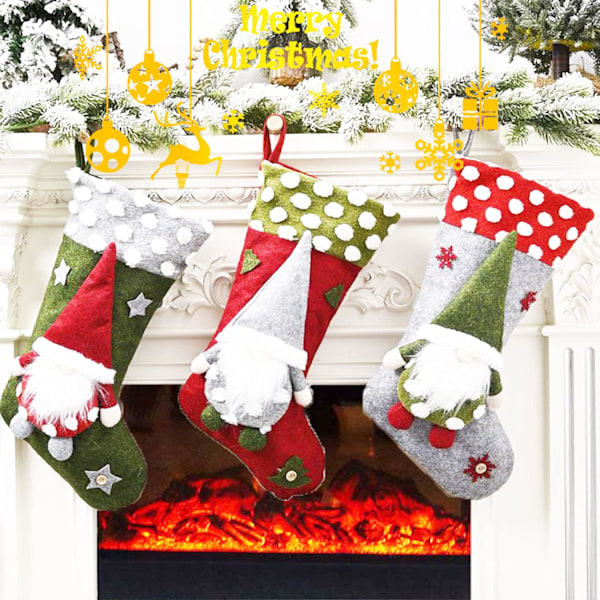 3 st julstrumpor, 3D tomtar julstrumpor gran