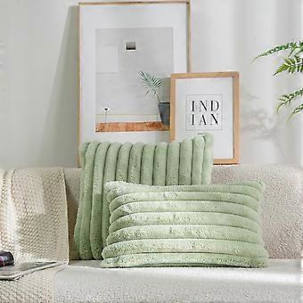 2 kpl Pehmeitä Tekoturkis-Tyynynpäällisiä, Kaksivärinen, Raidoitettu, Pehmeä Tyynynpäällinen, Pehmusteet Ei Sisälly, Vihreä, 18x18 tuumaa