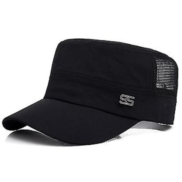 Herrar Enfärgad Snapback Mesh Trucker Vintage Flat Top Baseballkepsar Kadett Peak Hat (Svart)