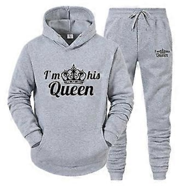 King Queen -collegepaita-setti miehille ja naisille, vapaa-ajan urheiluhupparisetti, kaksiosainen asu -NMAOV (XL QUEEN harmaa setti)