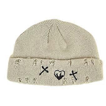 Koreansk Version Trasig Hål Hatt Mode Stickad Yllehatt Vinter Street Hip Hop Hål Mössor Unisex Basic Keps Enkelhet Beige (Beige)
