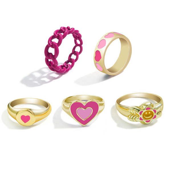 5 st Hjärtformade Fingerringar för Kvinnor Smycken Mode Enkel Emali