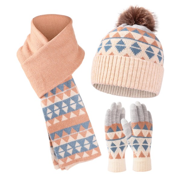 Blå opvarmet vinterhue Beanie, varm foringstørklæde, strikkede touchskærmhandsker Unisex tredelt sæt, hue, tørklæde og handskesæt til kvinder, vinterhue