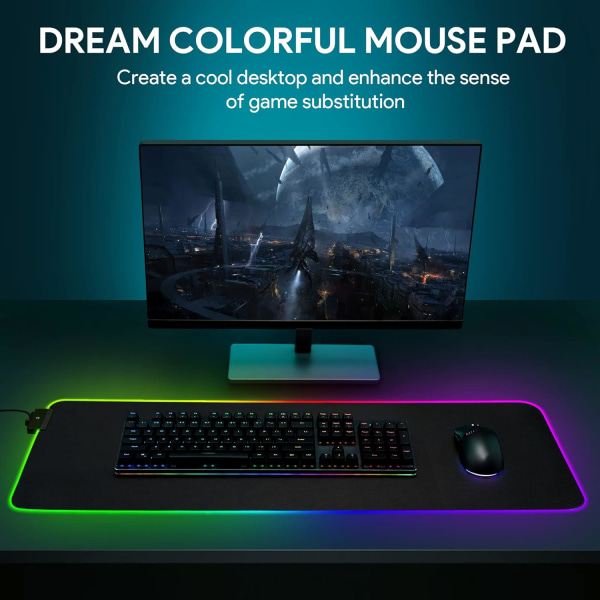 800 x 300 x 4mm RGB Gaming Musematte, 9 LED-farger, 12 lyseffekter