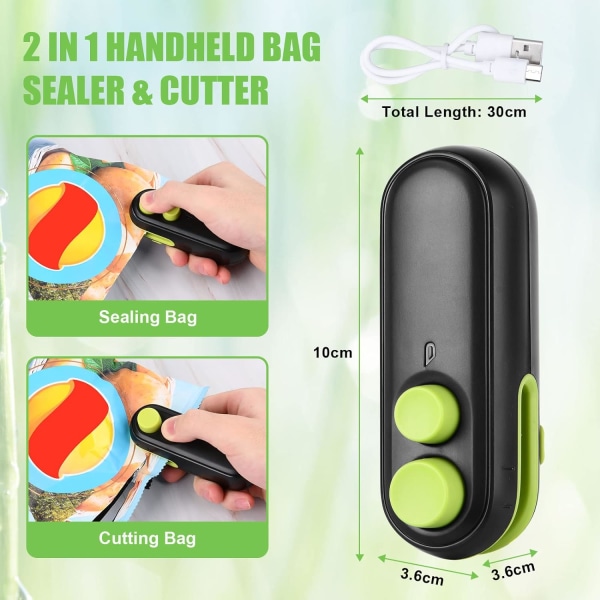 1st Svart Mini Plast Bag Sealer, Portable Bag Sealer 2 i 1 Hea