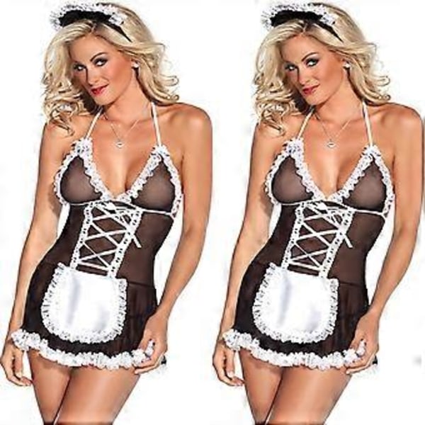 Kvinde Erotisk Lingeri Mesh Cosplay Uniform Fransk Pige Sygeplejerske Kostume Fancy Dress (2XL)