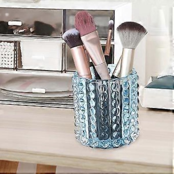 Makeupbørsteholder i glas Makeup Organizer Kop Highlighter Pen Holder Kosmetisk Opbevaringskop til kommode Skrivebord Badeværelse (blå)