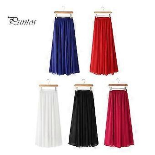 Chiffonkjol för damer, elastisk hög midja, plisserad ankellång kjol, enfärgad, böljande fåll, lång kjol för vardagsbruk (80cm blå)