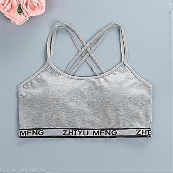 Flickor Stretchbomulls-Bralette 4-pack, Studentväst-BH, Full Cup, Andningsbar BH med Vaddering, Tränings-Sport-BH (grå)