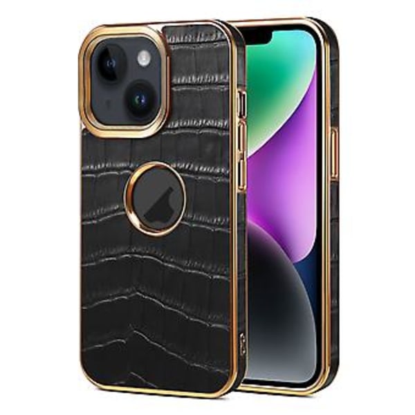Denior Krokodille-Tekstureret PU-Etui til iPhone 14 Plus (Sort)