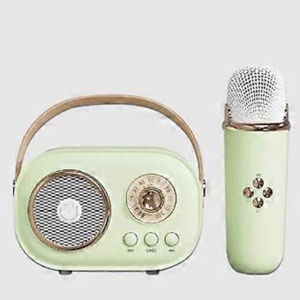 Bluetooth-højtaler med 1-2 trådløse mikrofoner, understøtter karaoke, TF-kort, FM-afspilning, HIFI-bas, håndfri opkald, børnefødselsdagsgave (grøn 1 mikrofon)