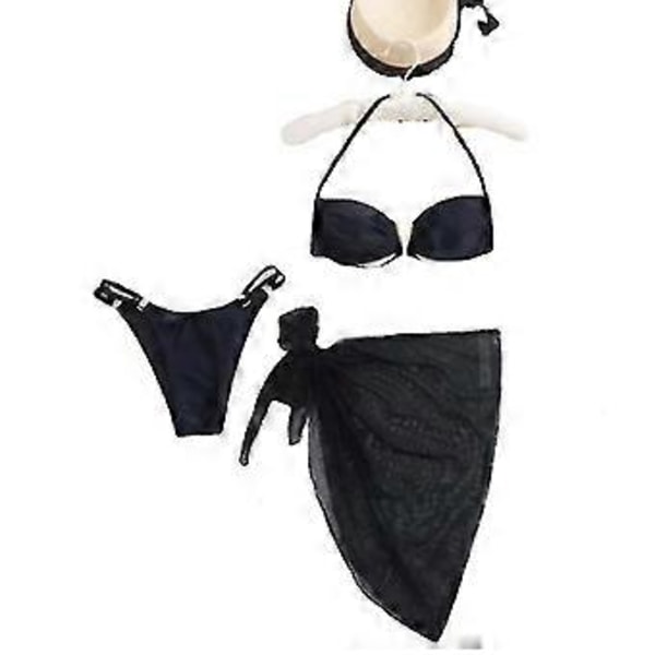 Dame Wrap Triangle Bikini Badetøy med Mesh Strandskjørt 3-delt Badetøy V (S)