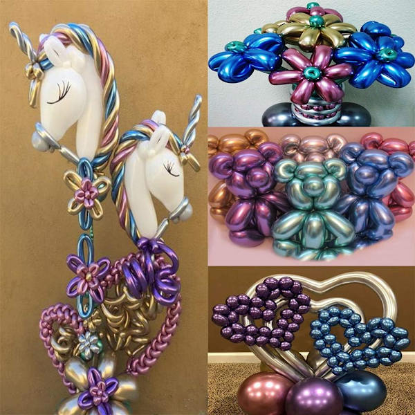 100 stk. 260Q metalliske latexballoner til dyr og blomster