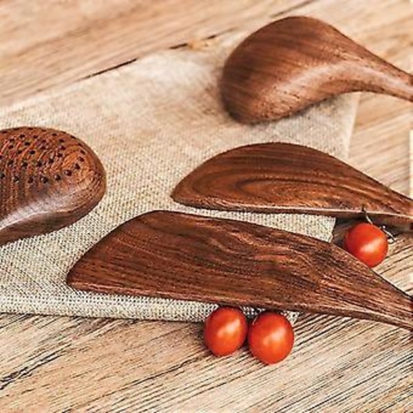 6-delt Spurtle-sett i tre for non-stick matlaging og omrøring