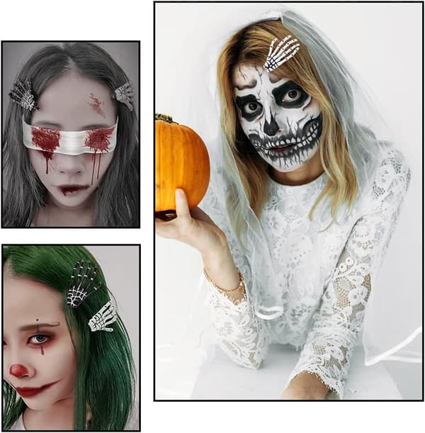 Hårklämma 2 par händer ben Halloween hårklämma skelett accesso