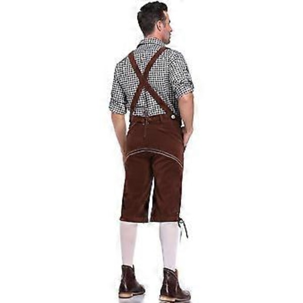 Saksalainen perinteinen miesten Oktoberfest-asu ruudullinen paita brodeeratut henkselit puku (M musta paita ja ruskeat haalarit)