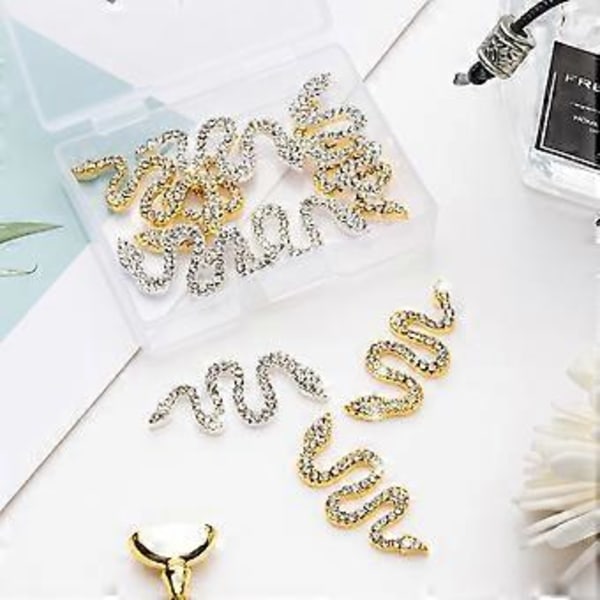 10 st Ormformade Nageldekorationer med Strass, Guld & Silver Ormvåg Nagelstuds Diamanter, Retro Nagel Smycken Tillbehör för DIY Hantverk Naglar
