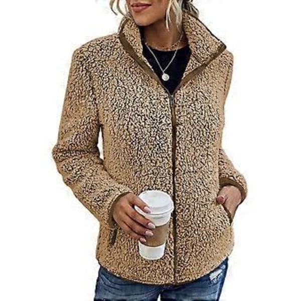 Tröja Dam Ledig Långärmad Tröja med Dragkedja (XL Khaki)