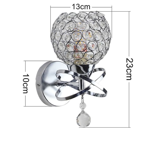 Sett med 2 moderne LED-krystallvegglamper, runde kromvegglamper,