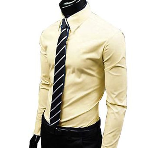 Fianao Fashion Herrar Solid Färg Långärmad Knappar Ner Skjorta Slank Formell Business Topp (L Gul)