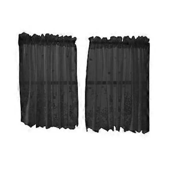 Broderede vinduesvoile gardiner, kappe, trin, pink-kappe-130x41cm (Sort-2 lag-74x61cm)