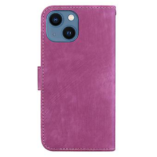 Präglad Läderfodral för iPhone 14 (Roseröd)