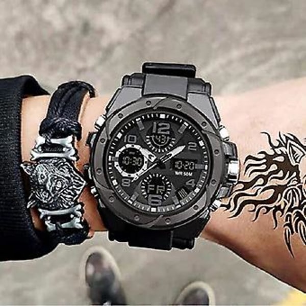 Militärklockor för män Vattentäta Sport Taktiska Digitala Armbandsur för Män (Svart)