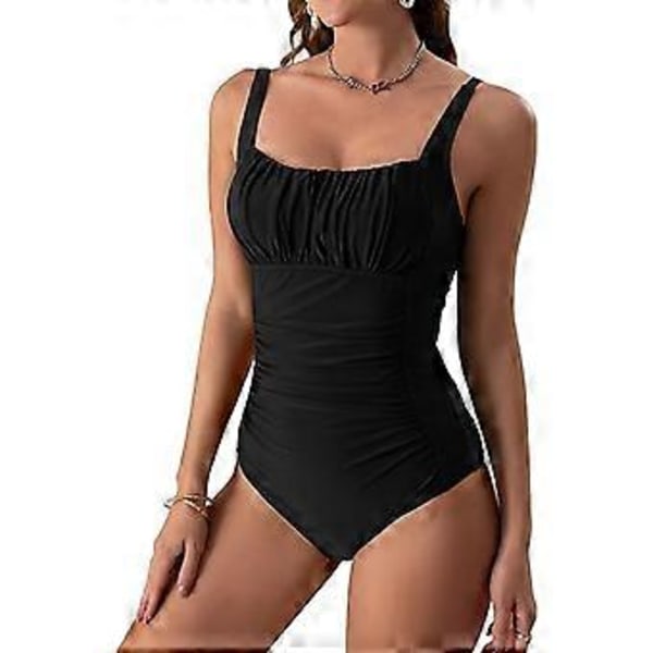 Sexet badedragt til damer, ét stykke, med vattering og push-up, monokini med høj benskæring, sort badedragt S (S Sort)