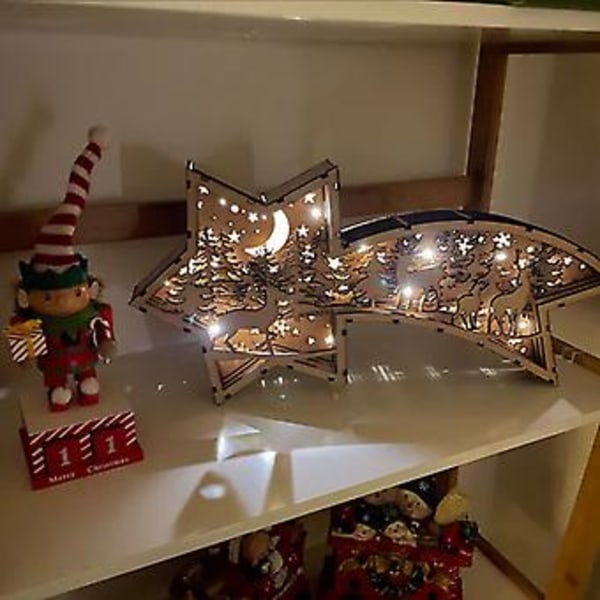 3D LED Træ Julekrybbe Scene Stjerneformet Bordlampe Julekrybbe Stjernelampe