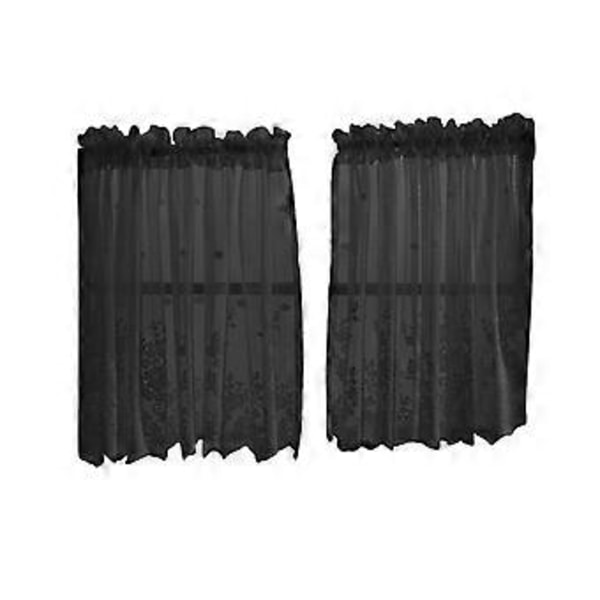 Broderede vinduesvoile gardiner, kappe, trin, pink-kappe-130x41cm (Sort-2 lag-74x61cm)