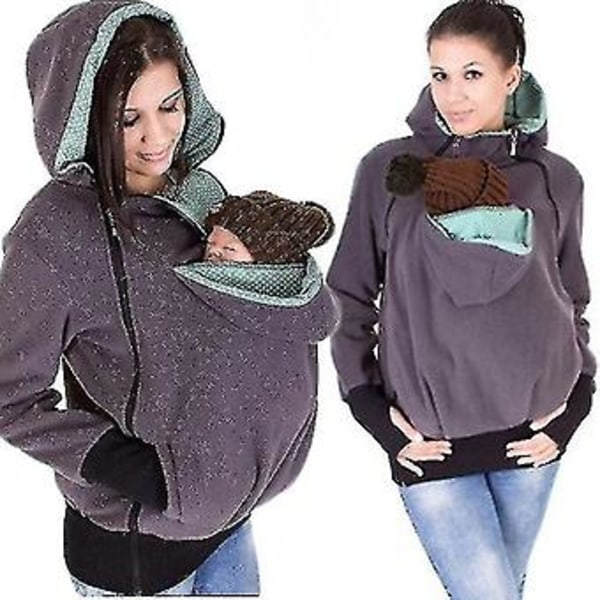 Multi Function Kangaroo Hooded Sweatshirt Baby Carrier Coat Pregnant Jacket For Women (2XL Gray)