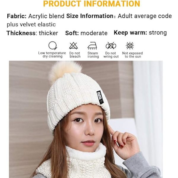 Stickad mössa Beanie, Uppvärmd stickad mössa mössa med fleecefoder halsduk,