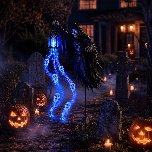 Halloween Soul Reaper Stake Light, batteridriven (batterier ingår ej), animerat spöke för utomhusträdgårdar