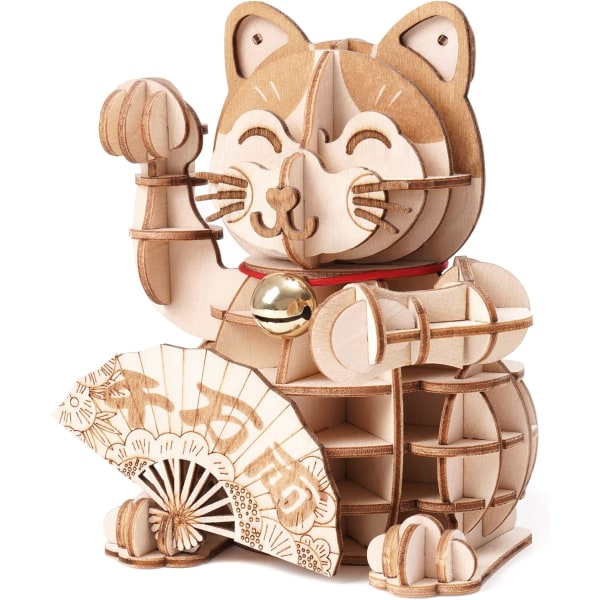3D træmodel puslespil til at bygge for voksne børn Lucky Cat, DIY model kits konstruktion legetøj, Puluts C