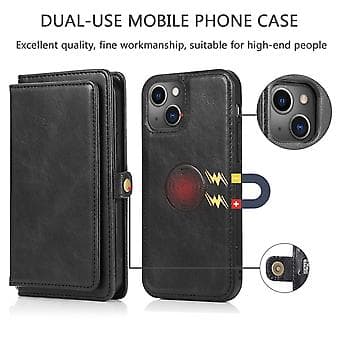 Irrotettava nahkakotelo iPhone 14 Plus:lle (Musta)