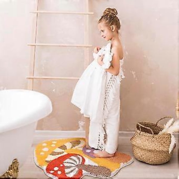 Baderomsmatter Cute Anti-Skli Barn Badematte Boho Sterk Absorberende Myk Vaskbar Baderomsmatte Gul Sopp Badematte for Badekar, Dusjrom og Bad