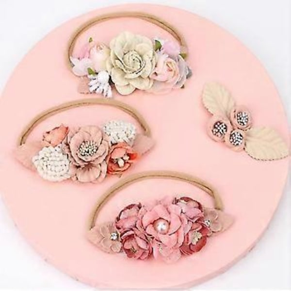 Baby Flicka Blomma Hårband Superstretchigt Hårband och Rosett Turban Hårband Nyföddstil 1 (stil 3)
