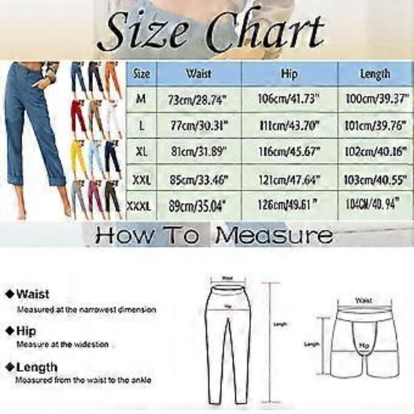 Linne Croppade Lös Passform Bomull Dam Capri Byxor Casual Kvinnor Crop Capris Elastisk Midja Sommar (XL Svart)