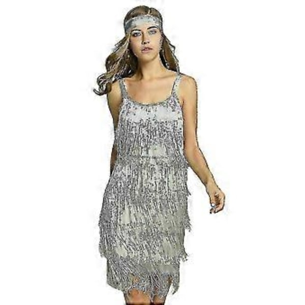 Great Gatsby Kjole 1920'er Fest Vintage Kvaster Dame Frynsekjoler (XXXL Grå)