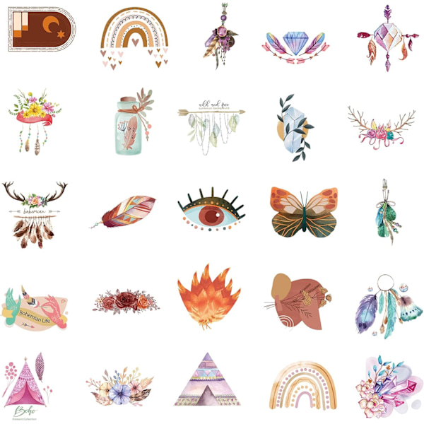Boho Stickers, 50 stk. Søde Æstetiske Boho Vandfaste Stickers, Viny*