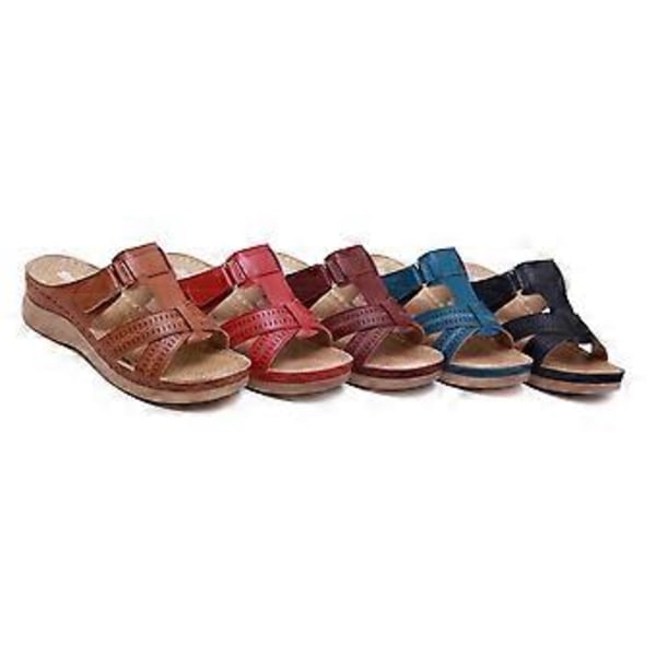 Dame Sandaler med Tykk Såle og Søm, Stor Størrelse, Sommer Kilehæl Slippers (EU 43 Brun)