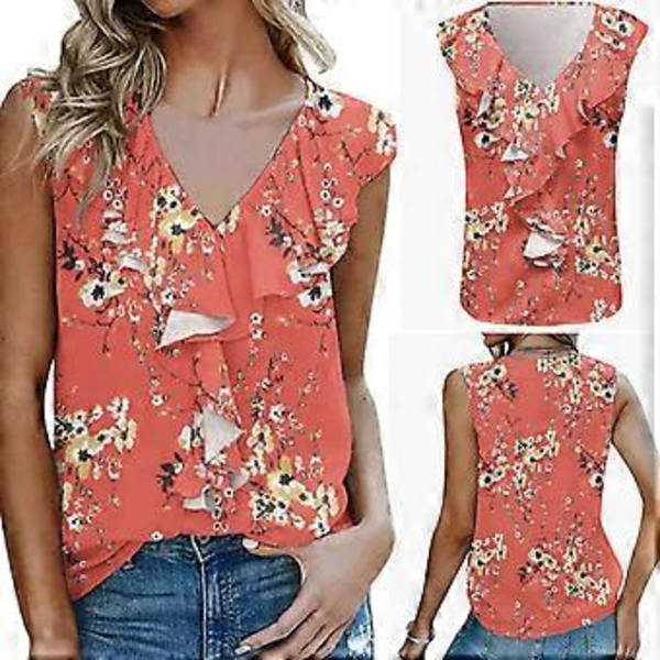Dame Sexet V-Hals Tanktoppe Sommer Flæse-Toppe Afslappede Cami Skjorter Bluser Tunika Top Løs Behagelig-Bluse T-shirts Sort S(S Sort)