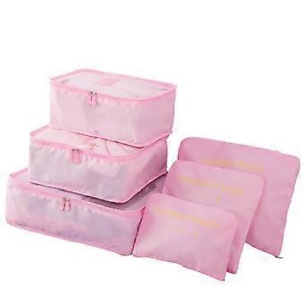 6-pack Resväska Organiseringsset - Lättvikts Zip-påsar för Hemma- och Reseförvaring (Rosa)