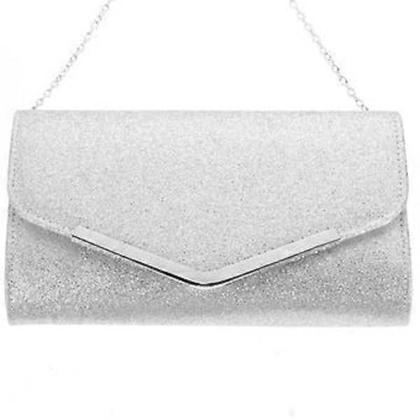 Kvällsväska Handväska Bröllopsfest Messenger Väska Clutch Väska Plånbok Enkel Kedjeväska för Kvinnor Damer (Silver)