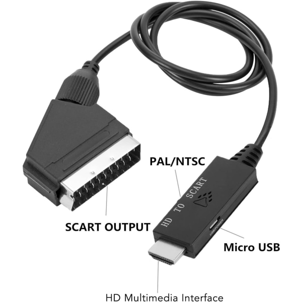 HDMI till Scart, HDMI till Scart Konverter Adapter HDMI till Scart Video Adapter, för TV-apparater VHS VCR-spelare DVD-inspelare