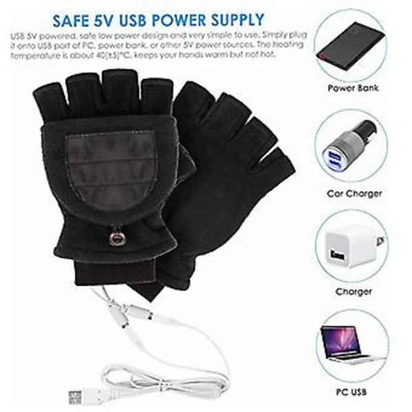 Oppvarmede Hansker Fingerløse usb Fingerløse Hansker Termiske Hansker Halvfingerhansker (Grå)
