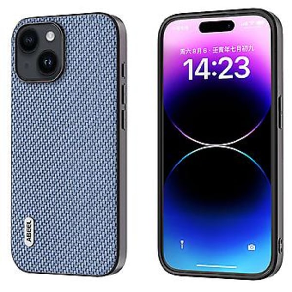 ABEEL Hiilikuitu Tekstuuri Kotelo iPhone 15 Plus:lle (Vaaleansininen)